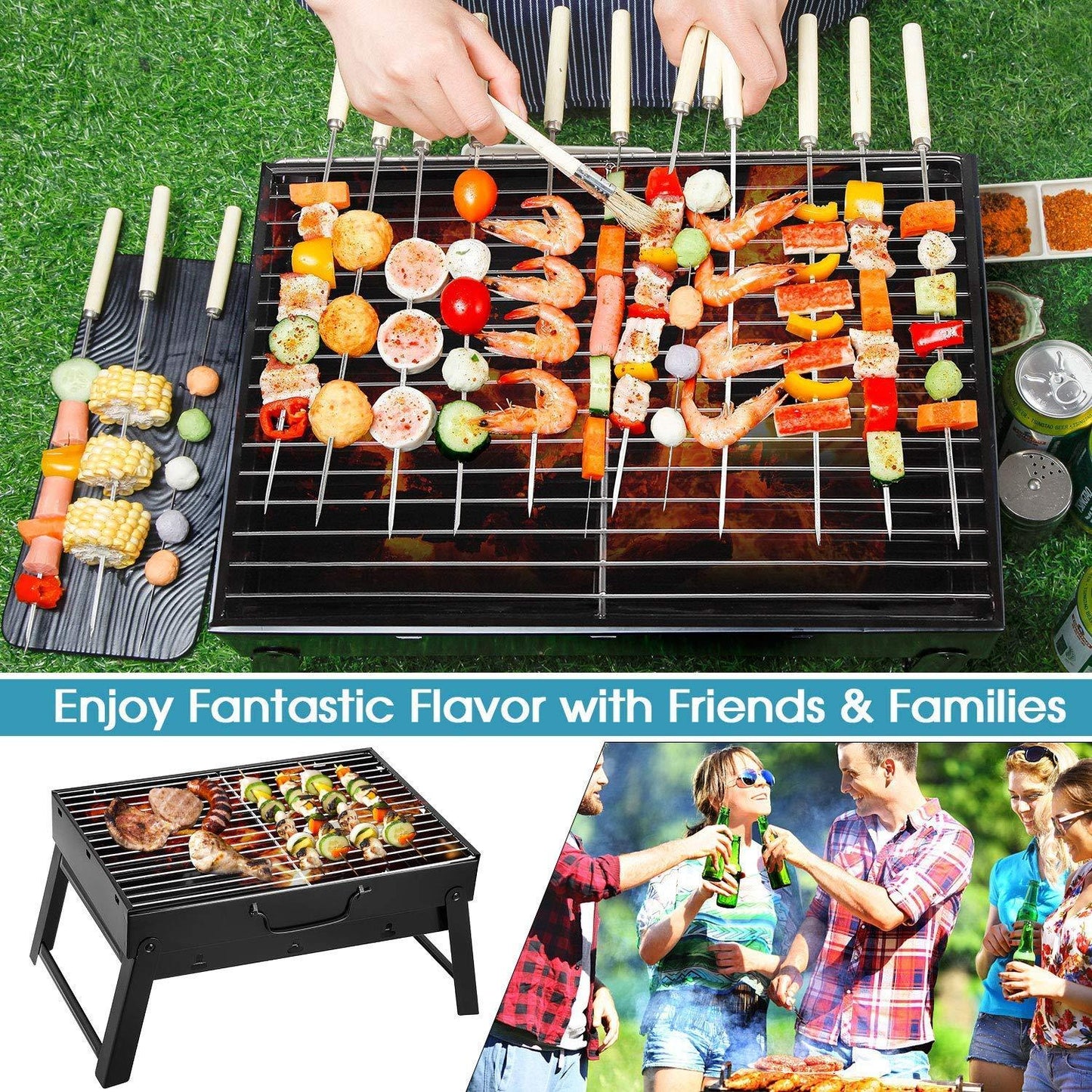 Folding Portable Barbecue Charcoal Grill, Barbecue Desk Tabletop Outdoor Stainless Steel Smoker BBQ for Outdoor Cooking Camping Picnics Beach (M1) - CookCave