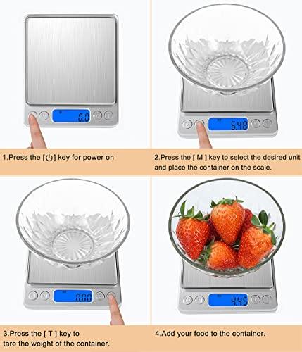 Food Scale Digital Kitchen Scale for Food Ounces and Grams, Small Electronic Pocket Scale for Weight Loss, Baking, Cooking, Coffee, Jewelry, 6.6lb/3kg, 0.01oz/0.1g Precision (Batteries, 2 Trays) - CookCave