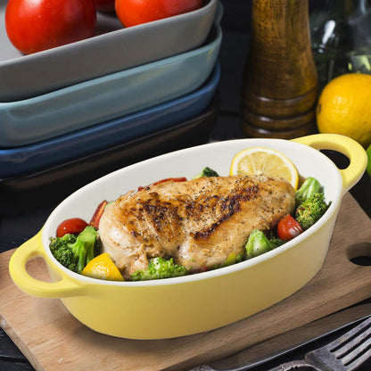 Foraineam 6 Colors Oval Porcelain Ramekins 10 oz Oven Safe Creme Brulee Souffle Baking Ramekin Dishes Bowl with Double Handles - CookCave