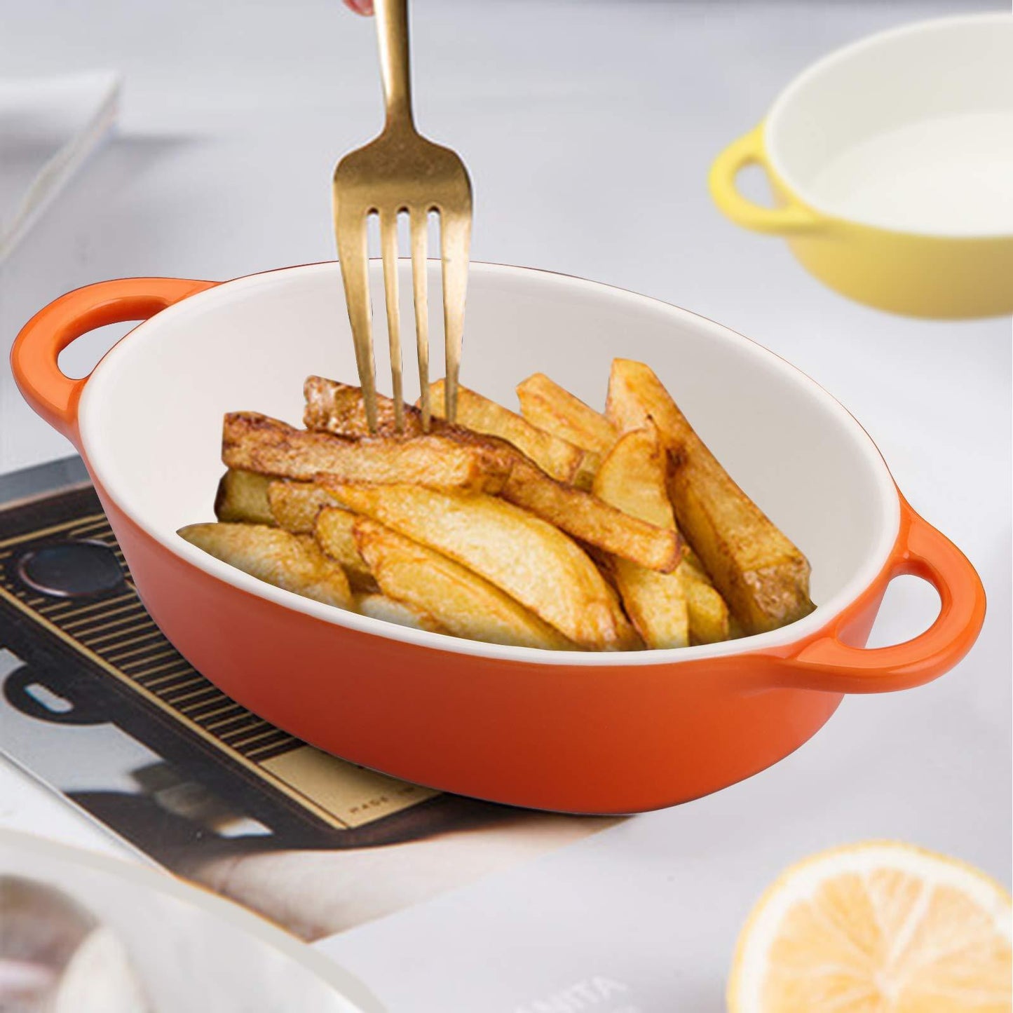 Foraineam 6 Colors Oval Porcelain Ramekins 10 oz Oven Safe Creme Brulee Souffle Baking Ramekin Dishes Bowl with Double Handles - CookCave