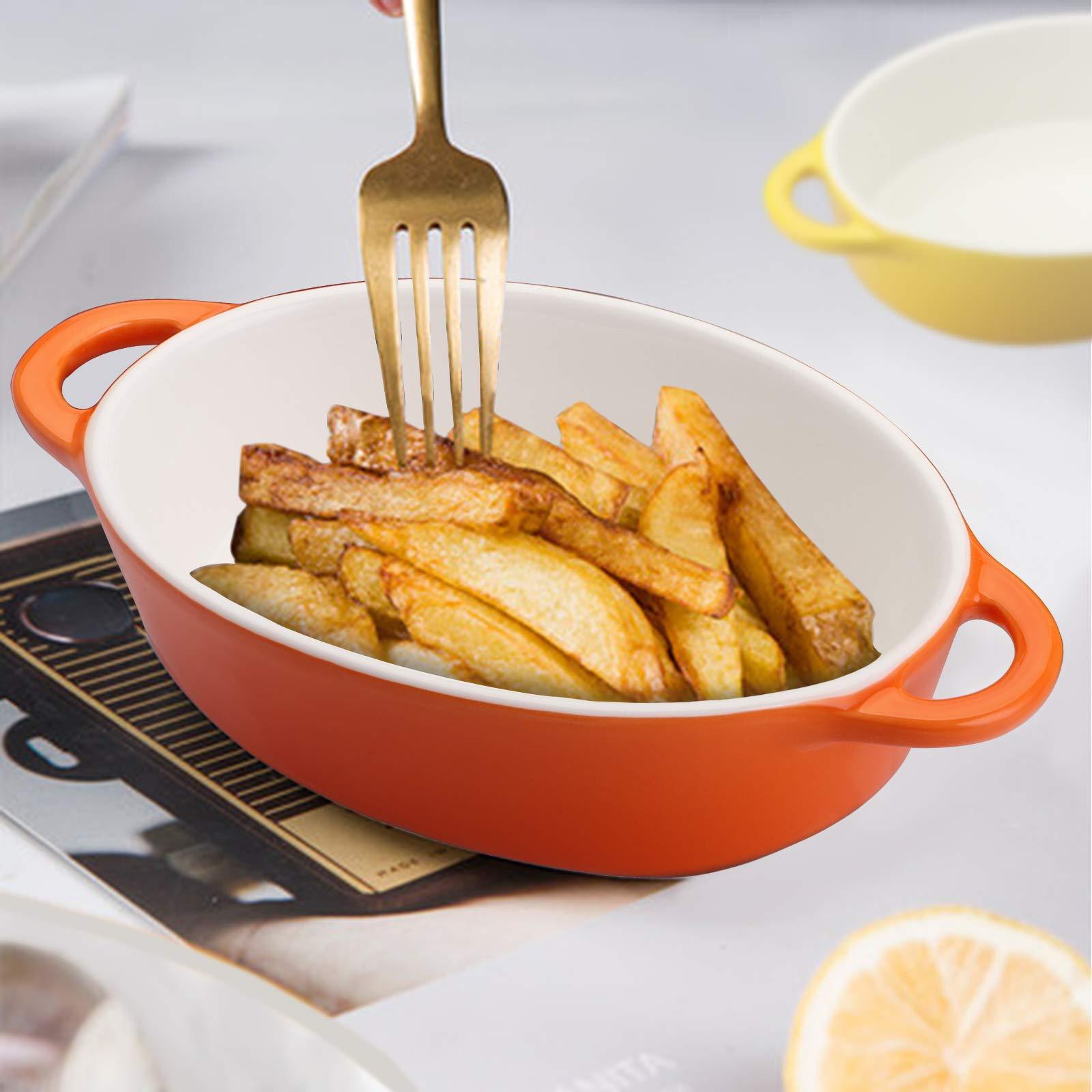 Foraineam 6 Colors Oval Porcelain Ramekins 10 oz Oven Safe Creme Brulee Souffle Baking Ramekin Dishes Bowl with Double Handles - CookCave