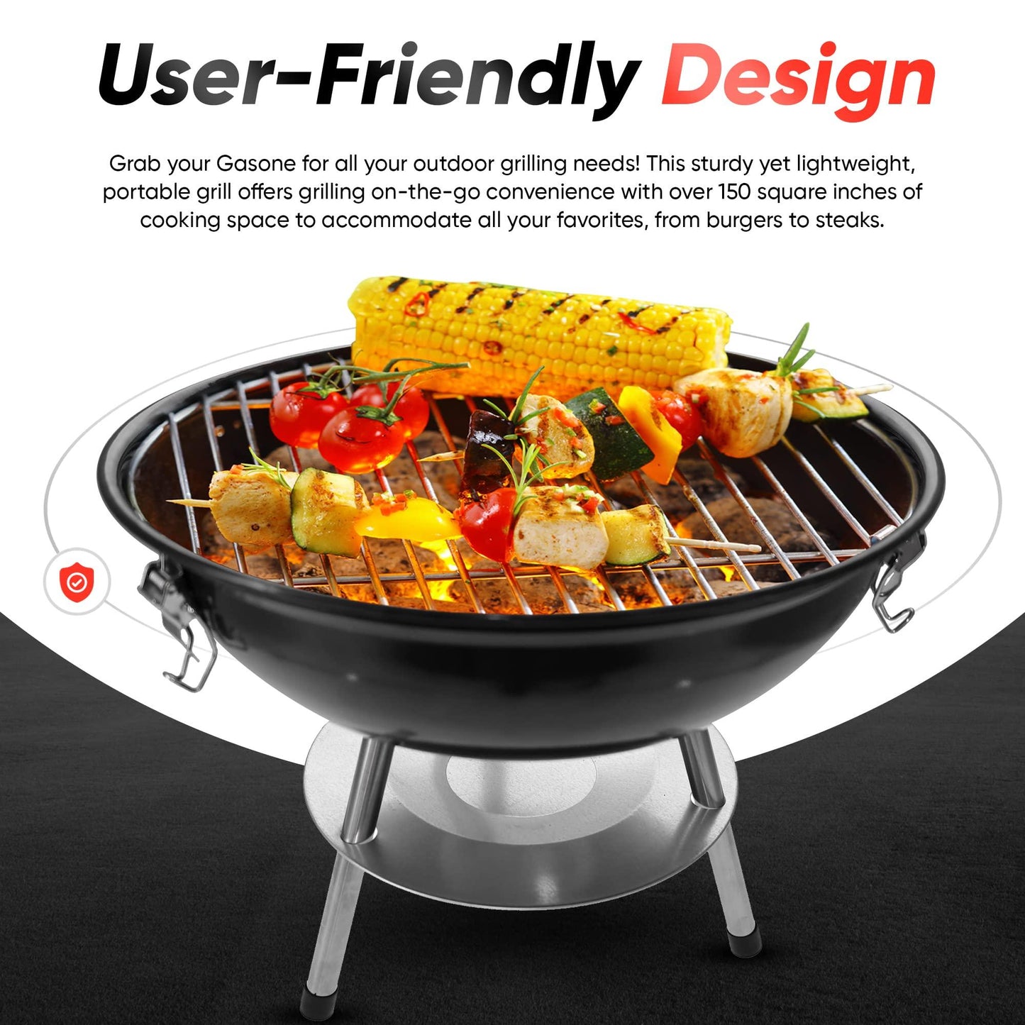 Gas One – 14-inch Portable Barbecue Grill with 3-Point Locking Lid for Heat Preservation – Dual Venting System – Small Charcoal Grill for Backyard, Camping, Boat - CookCave