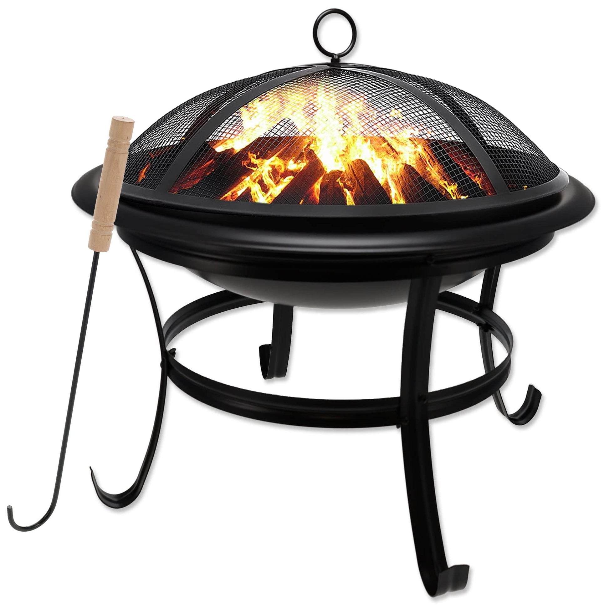 Gas One 22 in Outdoor– Wood Burning Fire Pit with Mesh Lid and Fire Picker – Durable Alloy Steel Fire Pits for Outside – Small Fire Pit for Backyard, Porch, Deck, Camping, BBQ - CookCave