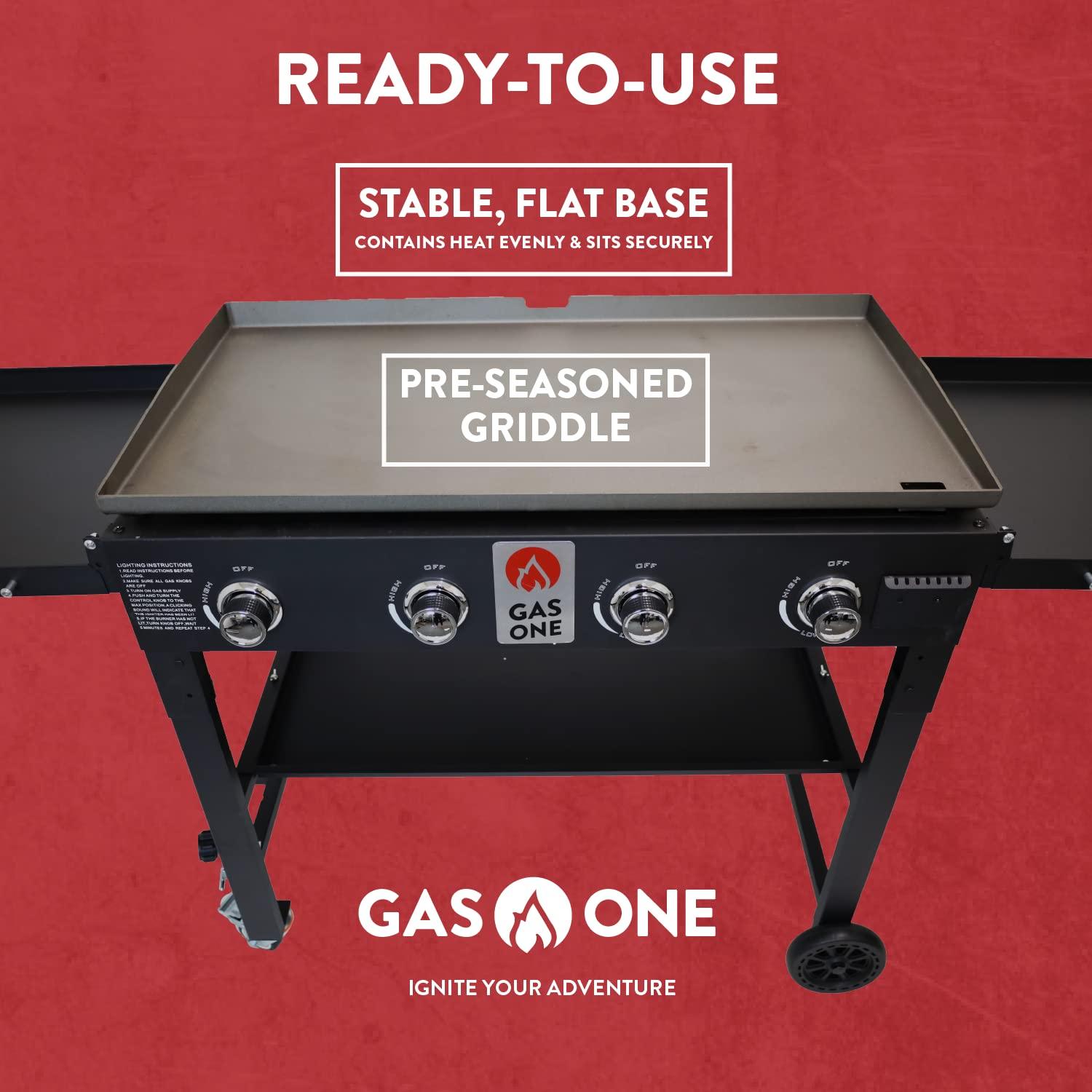 Gas One Propane Burner Grill–36-Inch Flat Top Grill Griddle Cooking Station–Foldable 4 Burner Propane Grill with Pre-Seasoned Griddle–Professional Burners for Outdoor Cooking with Side Shelves, Black - CookCave