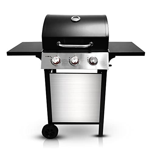 GasOne GP-1030S One 3 Burner Stainless Steel– Outdoor Cabinet Style with Wheels-High-Temperature Paint Coating Gas BBQ Grill – Elegant and Luxurious Design, Black - CookCave