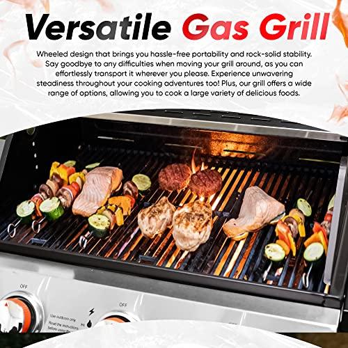 GasOne GP-1030S One 3 Burner Stainless Steel– Outdoor Cabinet Style with Wheels-High-Temperature Paint Coating Gas BBQ Grill – Elegant and Luxurious Design, Black - CookCave