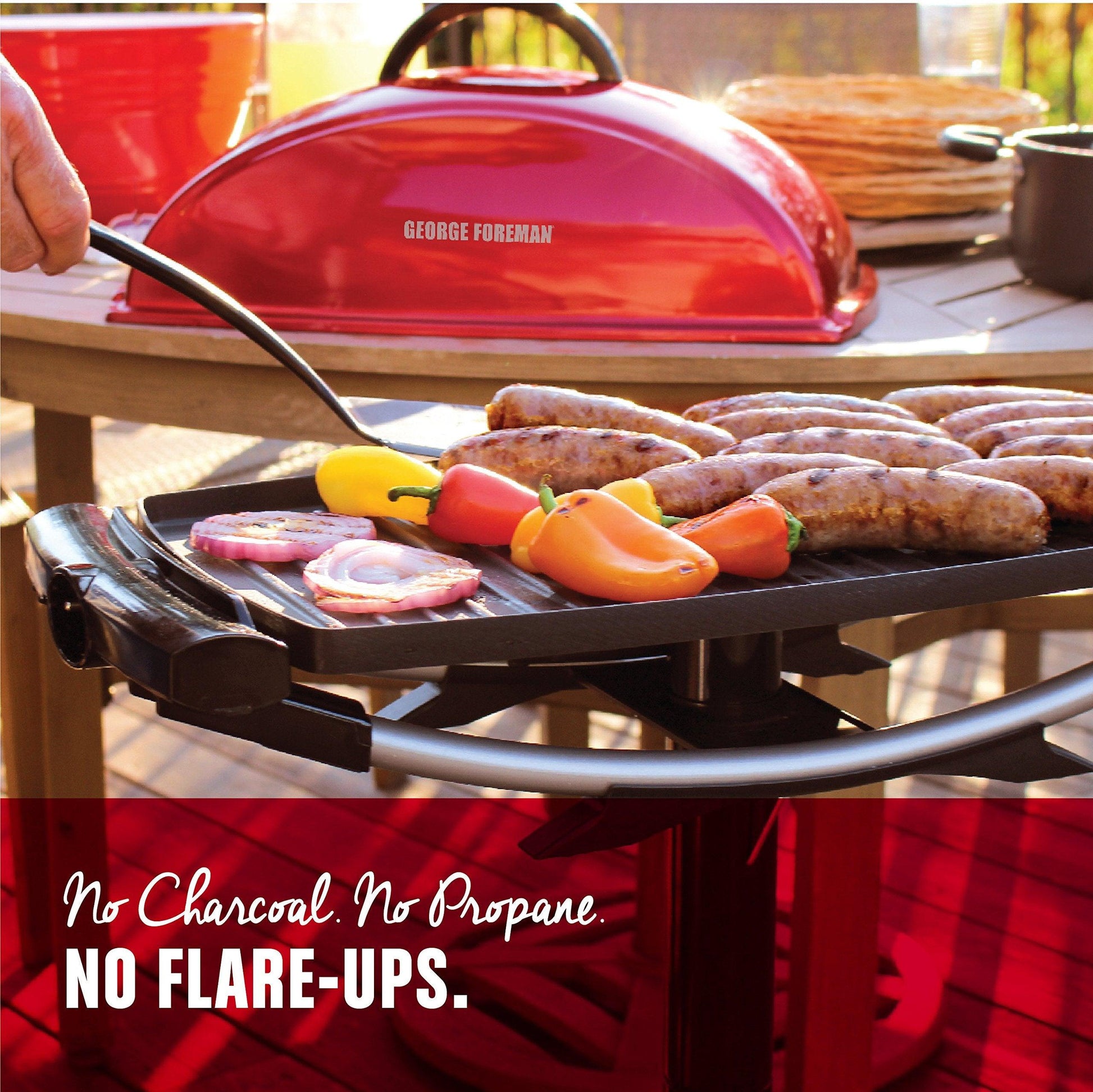 George Foreman 12-Serving Indoor/Outdoor Rectangular Electric Grill, Red, GFO201R - CookCave