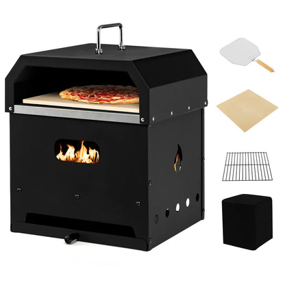 Giantex 4-in-1 Outdoor Pizza Oven, Wood Fired 2-Layer Pizza Maker with Cover, Pizza Stone, Shovel, Grill Grid, Detachable Grill Oven Fire Pit Pizza Ovens for Outside Backyard BBQ - CookCave