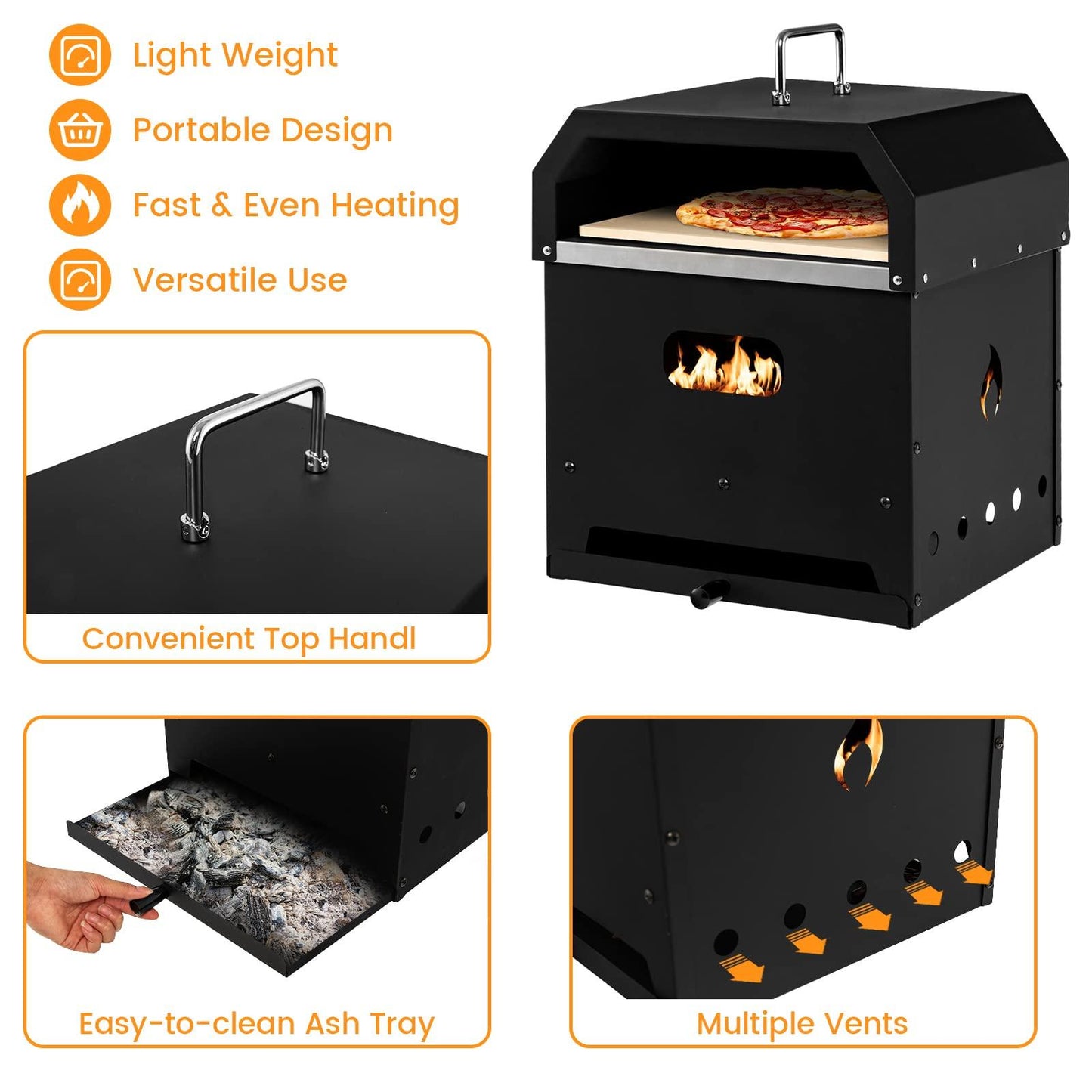 Giantex 4-in-1 Outdoor Pizza Oven, Wood Fired 2-Layer Pizza Maker with Cover, Pizza Stone, Shovel, Grill Grid, Detachable Grill Oven Fire Pit Pizza Ovens for Outside Backyard BBQ - CookCave