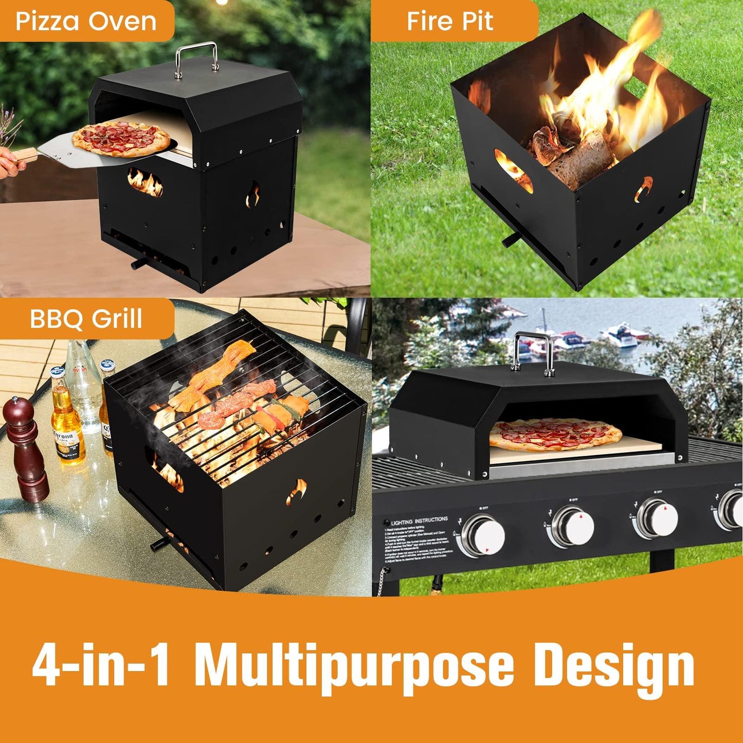 Giantex 4-in-1 Outdoor Pizza Oven, Wood Fired 2-Layer Pizza Maker with Cover, Pizza Stone, Shovel, Grill Grid, Detachable Grill Oven Fire Pit Pizza Ovens for Outside Backyard BBQ - CookCave