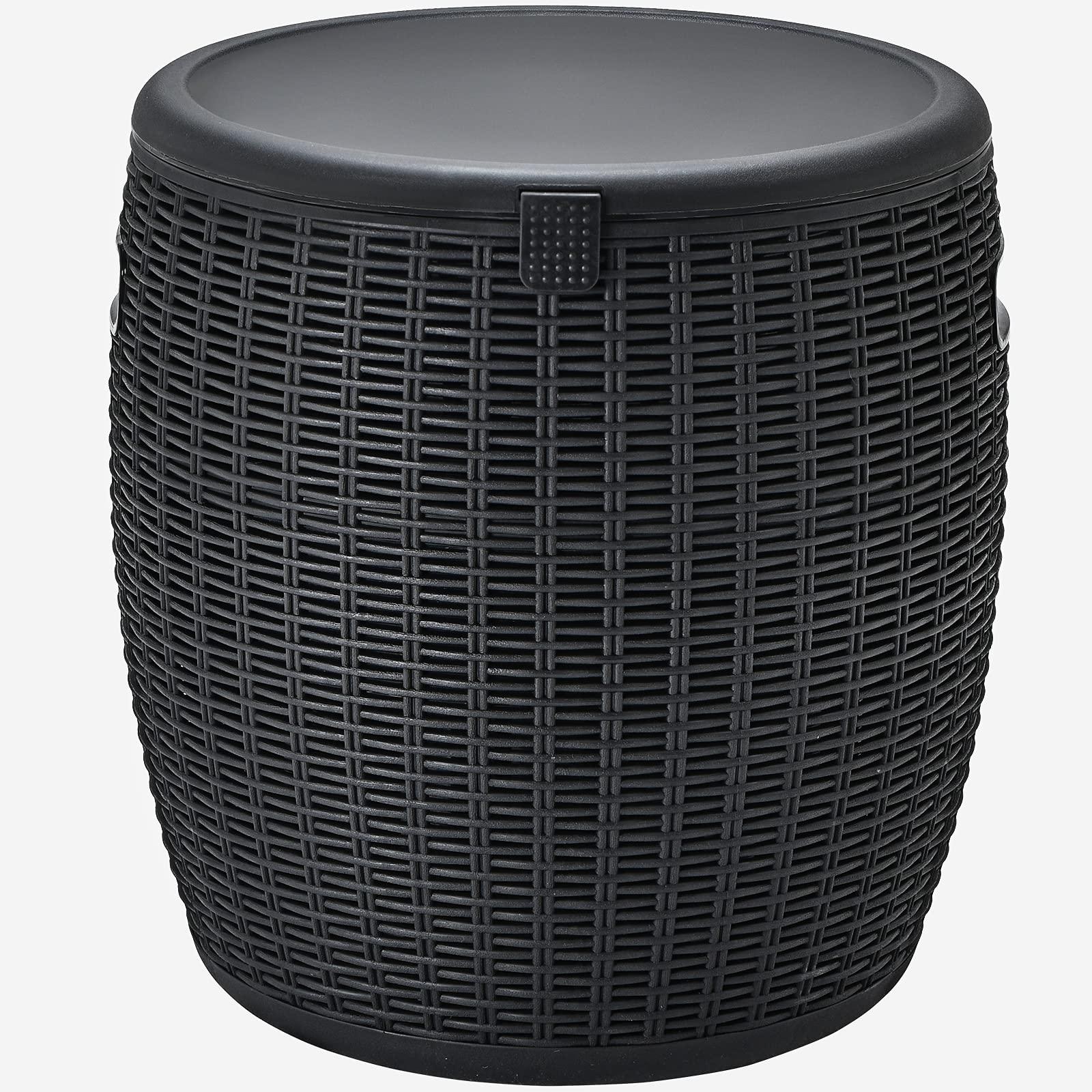 Giantex 9.5 Gallon Ice Cooler, Wicker Round Ice Chest, Outdoor Beer Wine Ice Bucket, Top Lid Side Handles Drainage Plug, Weather-resistant Patio Cool Bar Table for Cocktail Party Poolside Deck (Black) - CookCave