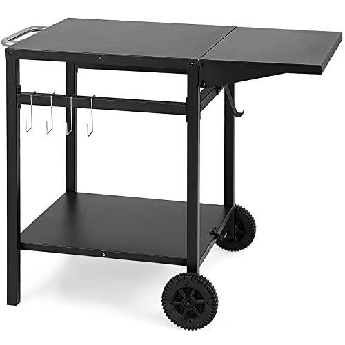 Giantex Outdoor Pizza Oven Stand Grill Cart with Wheels, Foldable Side Table, Gas Tank Hook, 4 Removable Hooks, Double-Shelf Movable Dining Cart Food Prep Worktable Trolley for Outside Kitchen BBQ - CookCave
