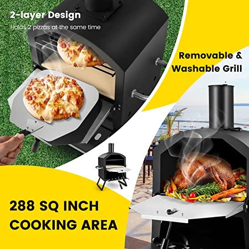 Giantex Outdoor Pizza Oven Wood Fired, 2-Layer Pizza Maker with Pizza Stone, Pizza Peel, Removable Cooking Rack, Waterproof Cover, Folding Legs, Outside Pizza Ovens for Camping Backyard BBQ (28 Inch) - CookCave