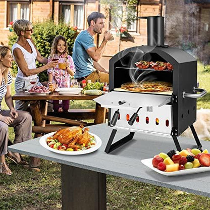 Giantex Outdoor Pizza Oven Wood Fired, 2-Layer Pizza Maker with Pizza Stone, Pizza Peel, Removable Cooking Rack, Waterproof Cover, Folding Legs, Outside Pizza Ovens for Camping Backyard BBQ (28 Inch) - CookCave