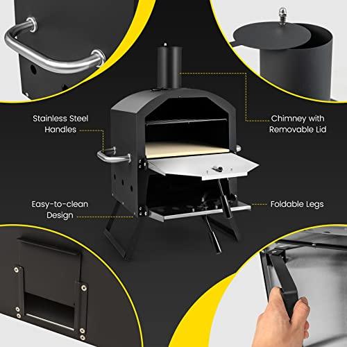 Giantex Outdoor Pizza Oven Wood Fired, 2-Layer Pizza Maker with Pizza Stone, Pizza Peel, Removable Cooking Rack, Waterproof Cover, Folding Legs, Outside Pizza Ovens for Camping Backyard BBQ (28 Inch) - CookCave