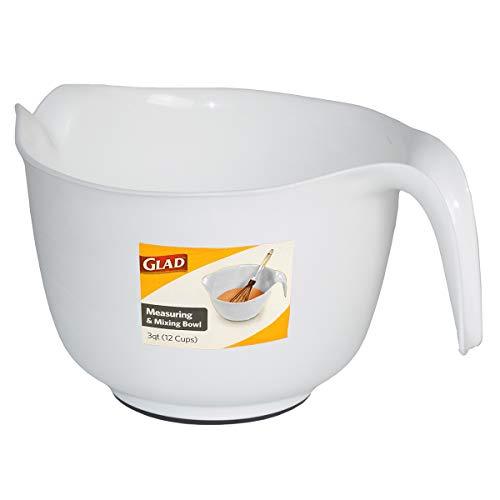 GLAD Mixing Bowl with Handle – 3 Quart | Heavy Duty Plastic with Pour Spout and Non-Slip Base | Dishwasher Safe Kitchen Supplies for Cooking and Baking, White - CookCave