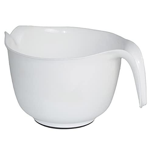 GLAD Mixing Bowl with Handle – 3 Quart | Heavy Duty Plastic with Pour Spout and Non-Slip Base | Dishwasher Safe Kitchen Supplies for Cooking and Baking, White - CookCave