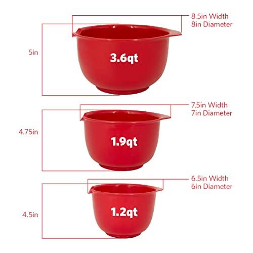 GLAD Mixing Bowls with Pour Spout, Set of 3 | Nesting Design Saves Space | Non-Slip, BPA Free, Dishwasher Safe Plastic | Kitchen Cooking and Baking Supplies, Red - CookCave