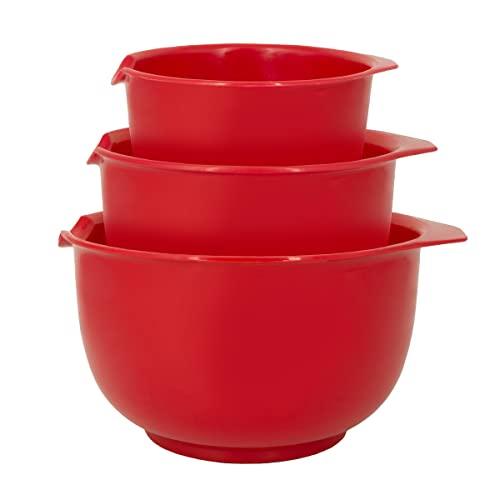 GLAD Mixing Bowls with Pour Spout, Set of 3 | Nesting Design Saves Space | Non-Slip, BPA Free, Dishwasher Safe Plastic | Kitchen Cooking and Baking Supplies, Red - CookCave