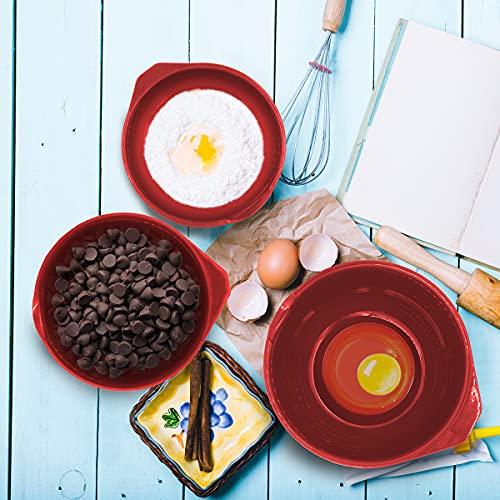 GLAD Mixing Bowls with Pour Spout, Set of 3 | Nesting Design Saves Space | Non-Slip, BPA Free, Dishwasher Safe Plastic | Kitchen Cooking and Baking Supplies, Red - CookCave