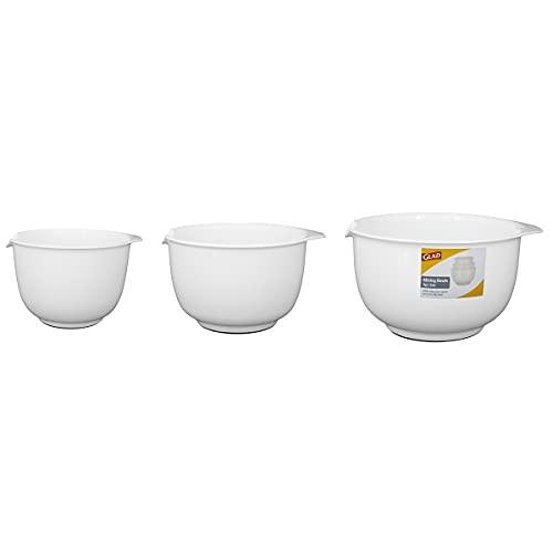GLAD Mixing Bowls with Pour Spout, Set of 3 | Nesting Design Saves Space | Non-Slip, BPA Free, Dishwasher Safe Plastic | Kitchen Cooking and Baking Supplies, White - CookCave