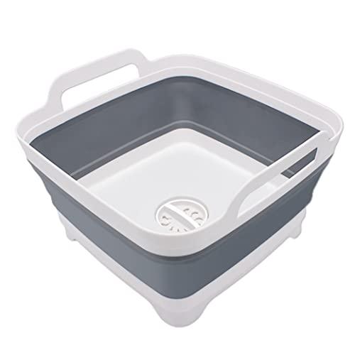 Goderewild 2.4 Gal(9L) Collapsible Dish Basin with Drain Plug, Space Saving Outdoor Multiuse Foldable Sink Tub, Dishpan, Kitchen Storage Tray for Camping, Vegetable Washing, RV - CookCave