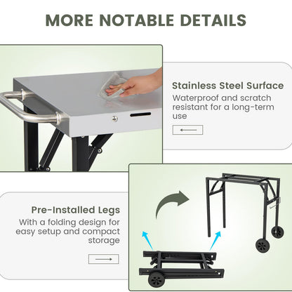 GOFLAME 3-Shelf Outdoor Grill Dining Cart, Movable Food Prep Cart Table with Adjustable Shelf, Stainless Steel Table Top, Kitchen Cart Island Table on 2 Wheels, Heavy Duty BBQ Flattop Worktable - CookCave