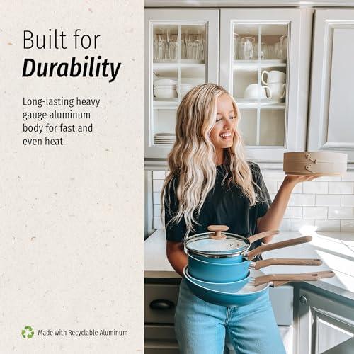 GoodCook 2-Qt. Healthy Ceramic Titanium-Infused Sauce Pan, Nonstick Aluminum Saucepan with Glass Lid and Stay Cool Handle, Light Blue - CookCave