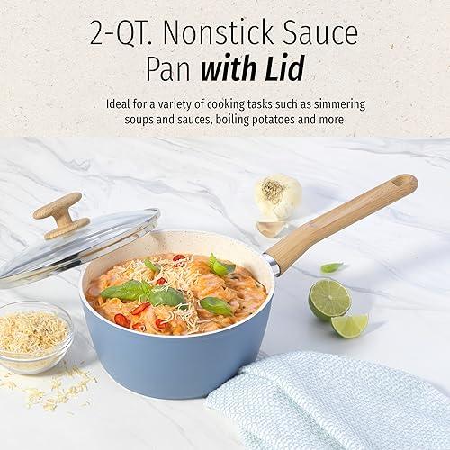 GoodCook 2-Qt. Healthy Ceramic Titanium-Infused Sauce Pan, Nonstick Aluminum Saucepan with Glass Lid and Stay Cool Handle, Light Blue - CookCave