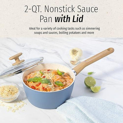 GoodCook 2-Qt. Healthy Ceramic Titanium-Infused Sauce Pan, Nonstick Aluminum Saucepan with Glass Lid and Stay Cool Handle, Light Blue - CookCave