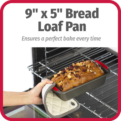 GoodCook MegaGrip 9" x 5" Nonstick Steel Bread Loaf Pan with Silicone Grip Handles, Gray - CookCave