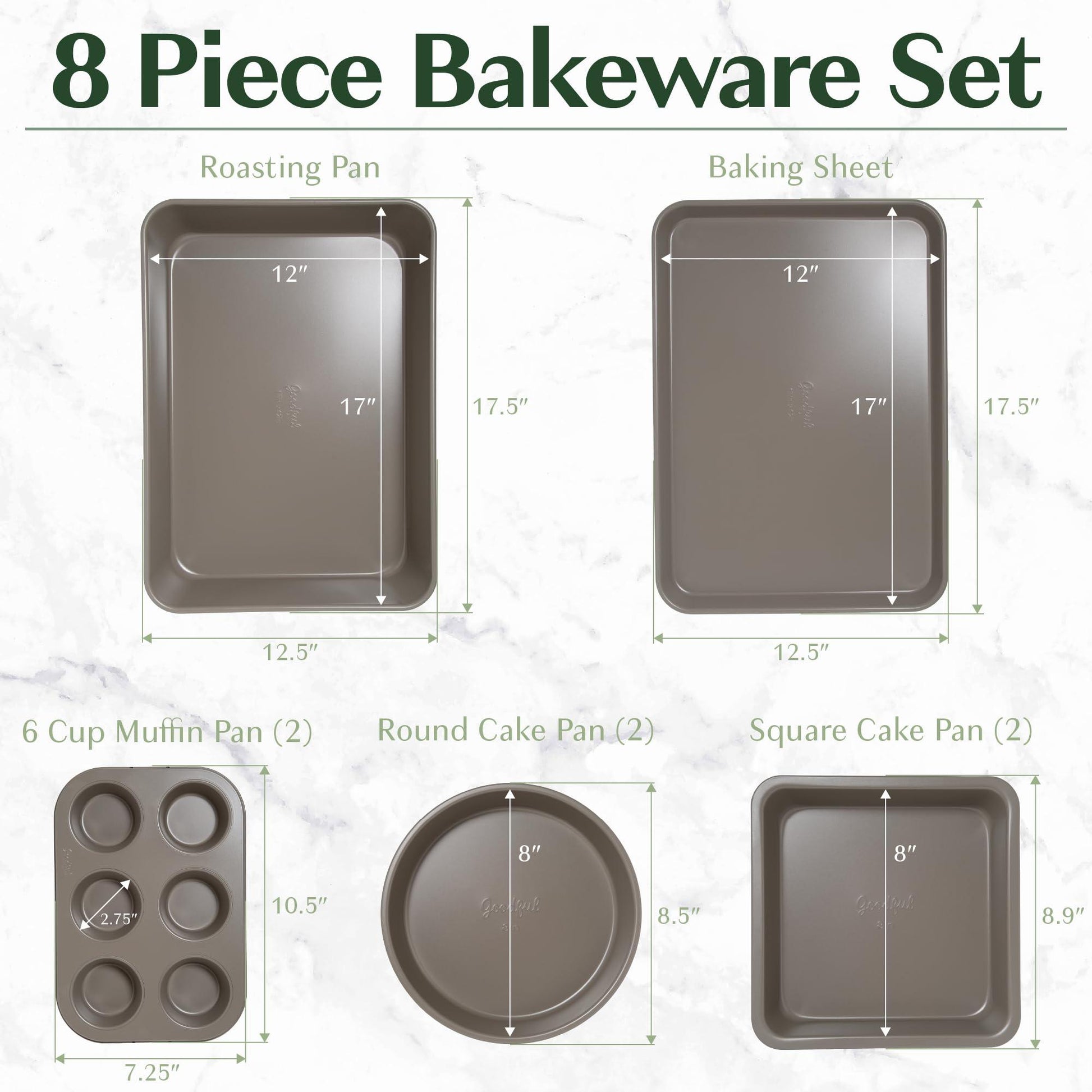 Goodful All-In-One Nonstick Bakeware Set, Stackable and Space Saving Design includes Round and Square Pans, Muffin Pans, Cookie Sheet and Roaster, Dishwasher Safe, 8-Piece, Graphite - CookCave