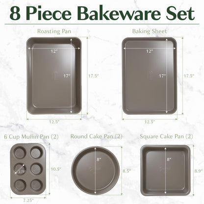 Goodful All-In-One Nonstick Bakeware Set, Stackable and Space Saving Design includes Round and Square Pans, Muffin Pans, Cookie Sheet and Roaster, Dishwasher Safe, 8-Piece, Graphite - CookCave