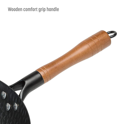 Goodful Hammered Carbon Steel 13-Inch Wok Pan with Lid, Black, Non-Stick, Compatible with Most Cooktops - CookCave