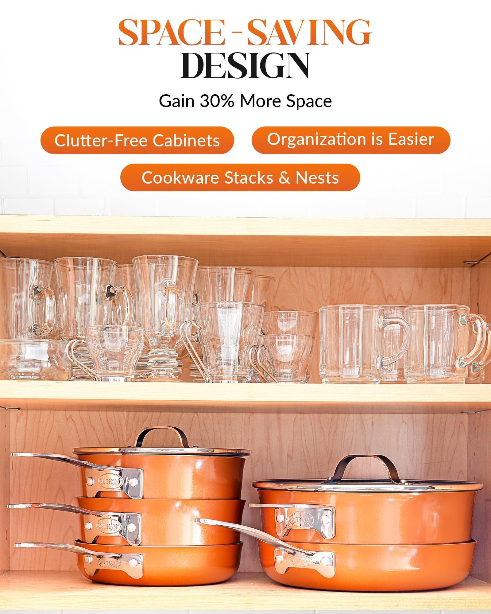 Gotham Steel 10 Piece Stackable Nonstick Pots and Pans Set - Kitchen Cookware with Lids, Induction and Dishwasher Safe - CookCave