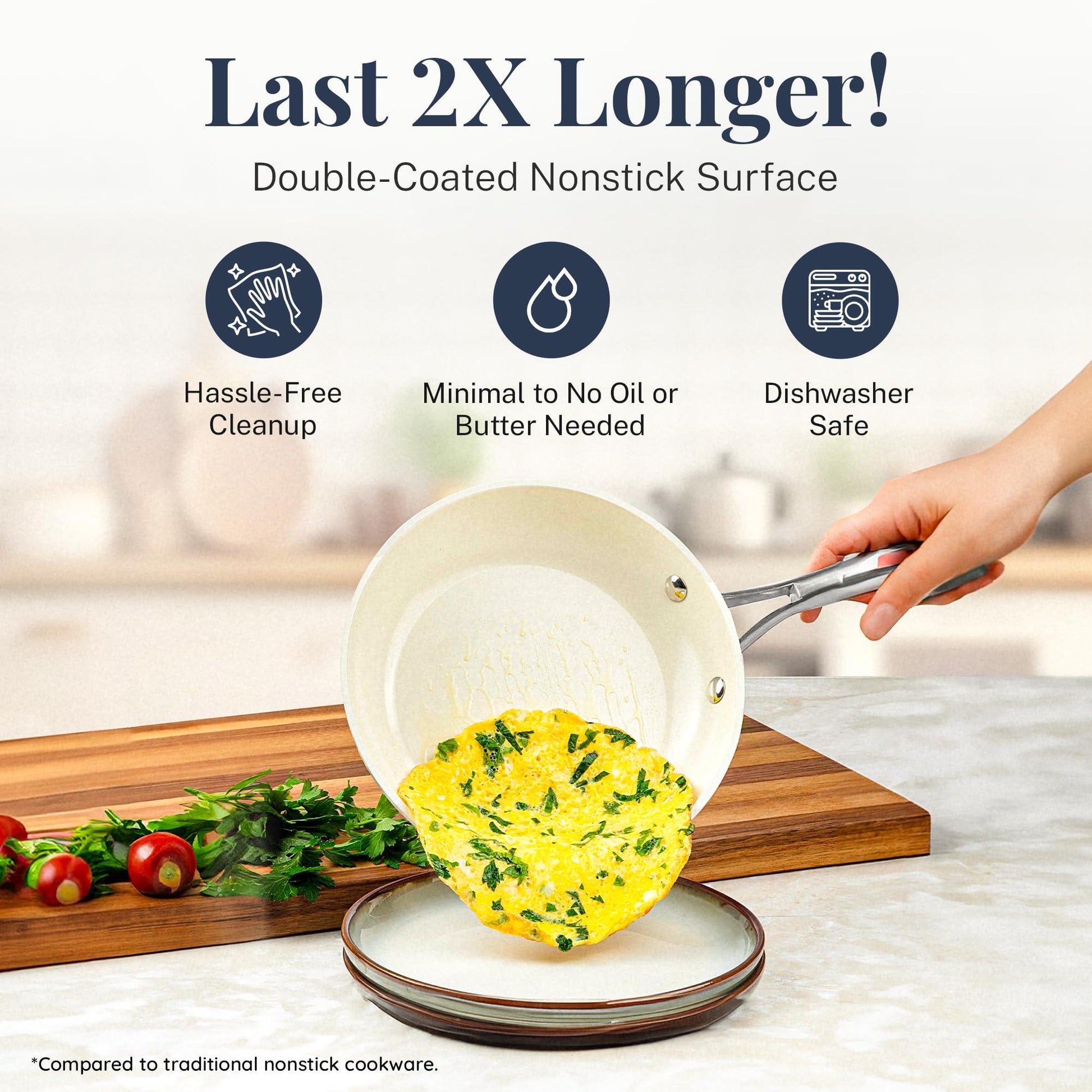 Gotham Steel Hammered 15 Piece Pots and Pans Set Non Stick Cookware Set, Pot and Pan Set, Kitchen Cookware Sets, Non Toxic Ceramic Cookware Set, Induction Cookware, Dishwasher Safe, Cream White - CookCave