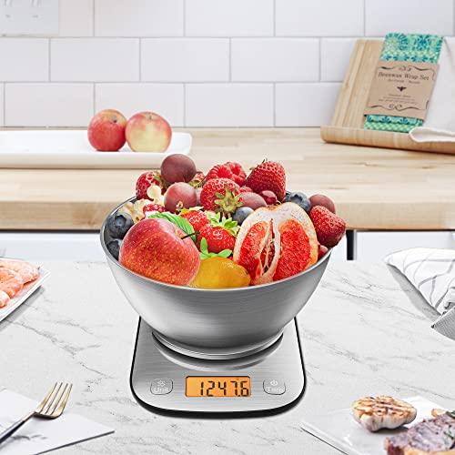 GRAM PRES Food Kitchen Scale Digital Weight Grams and Oz with IPX6 Waterproof，Professional Stainless Steel Digital Kitchen Food Scale 11lb/0.01oz with Bowl for Weight Loss Dieting Baking Cooking - CookCave