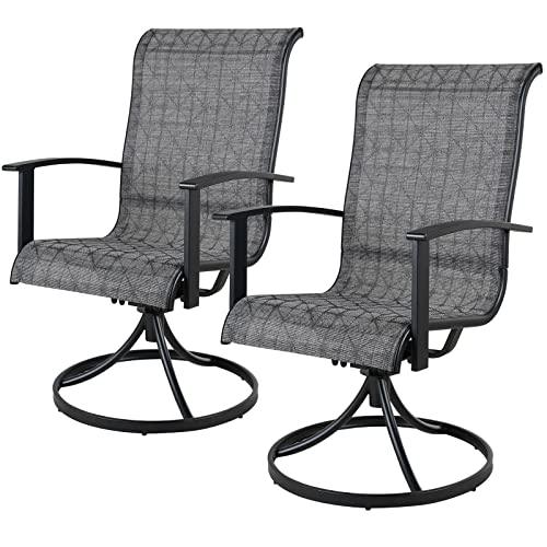 Grand patio Outdoor Dining Swivel Rocker Chairs, Patio Sling Chair Set of 2 with Steel Frame, Black & Grey Plaid - CookCave