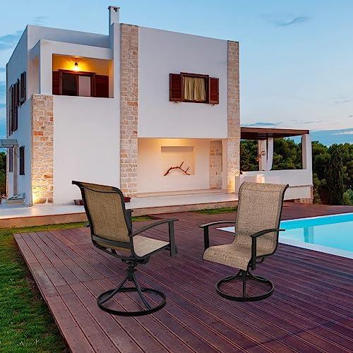 Grand patio Outdoor Dining Swivel Rocker Chairs, Patio Sling Chair Set of 2 with Steel Frame, Mixed Coffee - CookCave