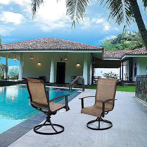 Grand patio Outdoor Dining Swivel Rocker Chairs, Patio Sling Chair Set of 2 with Steel Frame, Mixed Coffee - CookCave