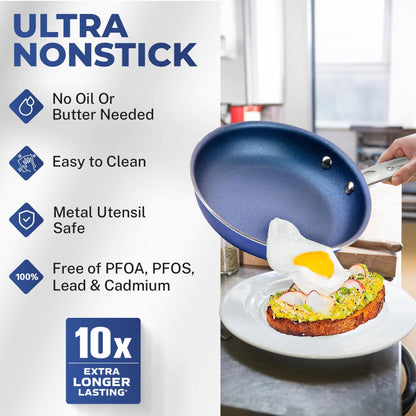 GRANITESTONE Blue 20 Piece Pots and Pans Set Nonstick Cookware Set, Complete Kitchen Cookware Set with Lids + Bakeware Reinforced with Minerals and Diamonds, Oven/Dishwasher Safe, 100% Non Toxic - CookCave