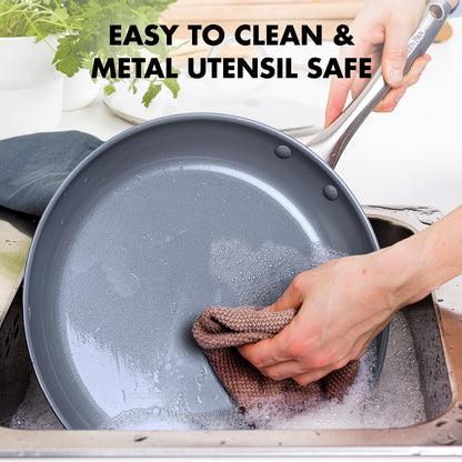 GreenPan Lima Hard Anodized Healthy Ceramic Nonstick 5QT Stock Pot with Lid, PFAS-Free, Oven Safe, Gray - CookCave