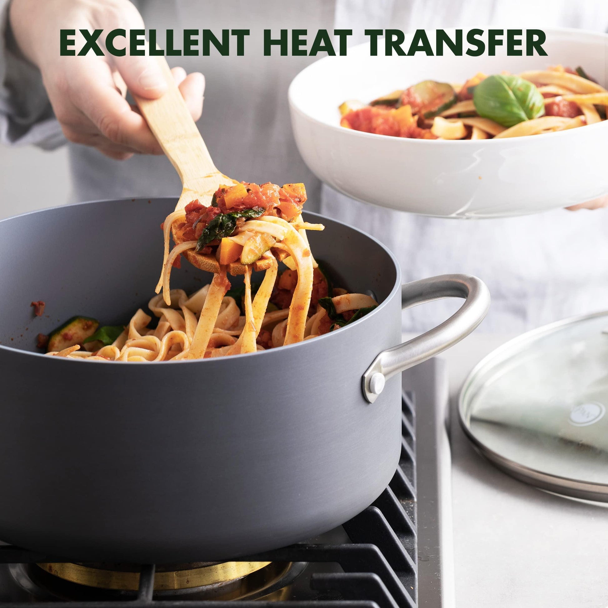 GreenPan Lima Hard Anodized Healthy Ceramic Nonstick 5QT Stock Pot with Lid, PFAS-Free, Oven Safe, Gray - CookCave