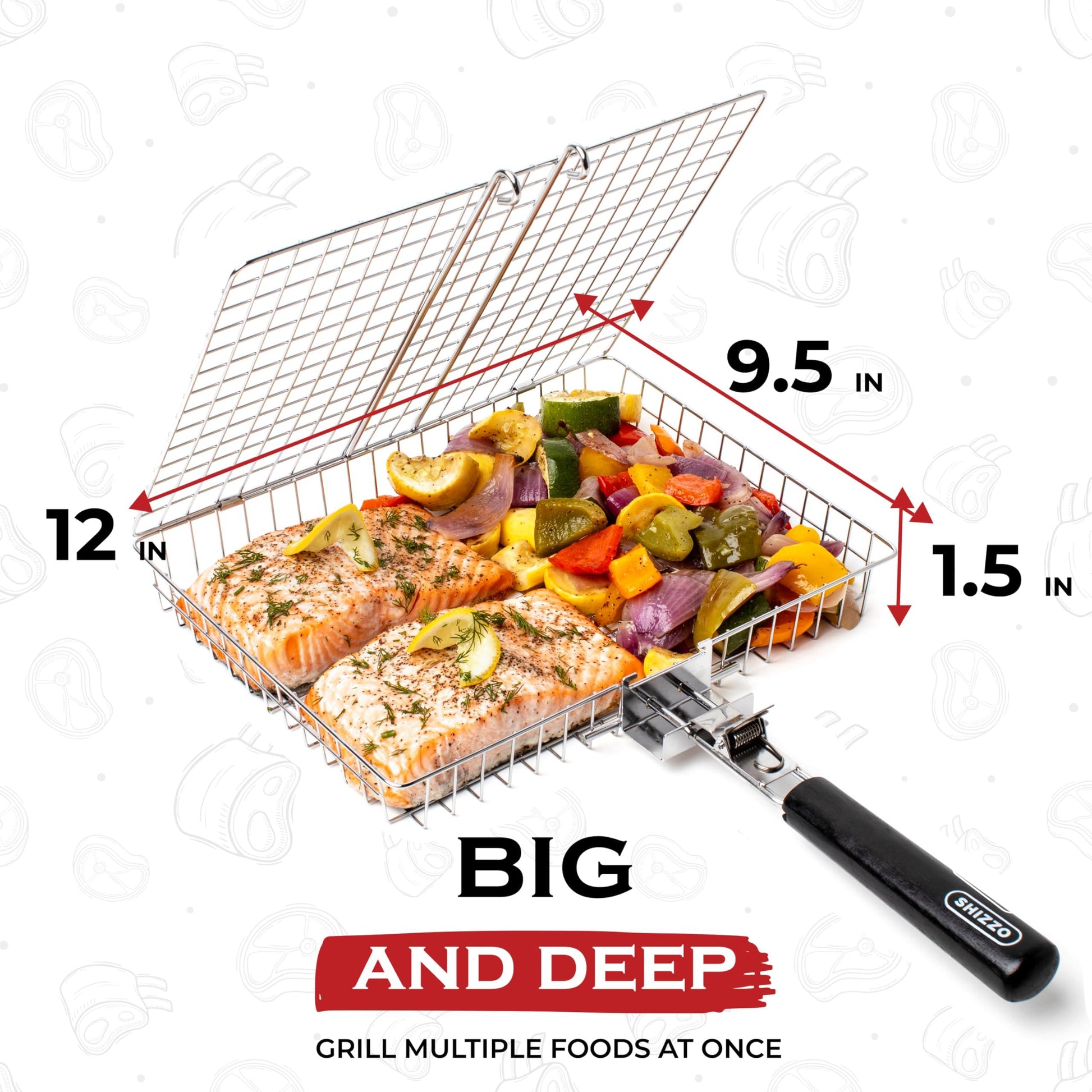 Grill Basket, Barbecue BBQ Grilling Basket , Stainless Steel Large Folding Grilling baskets With Handle, Portable Outdoor Camping BBQ Rack for Fish, Shrimp, Vegetables, Barbeque Griller Cooking Accessories - CookCave