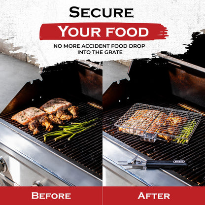 Grill Basket, Barbecue BBQ Grilling Basket , Stainless Steel Large Folding Grilling baskets With Handle, Portable Outdoor Camping BBQ Rack for Fish, Shrimp, Vegetables, Barbeque Griller Cooking Accessories - CookCave