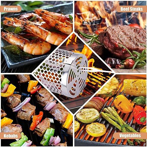 Grill Basket - Outdoor Rolling BBQ Basket - 2 Pcs Stainless Steel Grill Mesh, Rolling Grill Baskets for Outdoor Grill, Portable Grill Nets Cylinder - Camping Picnic Cookware for Meat Barbecue - CookCave