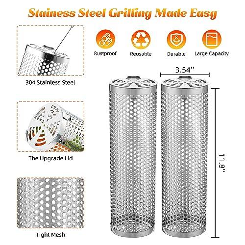 Grill Basket - Outdoor Rolling BBQ Basket - 2 Pcs Stainless Steel Grill Mesh, Rolling Grill Baskets for Outdoor Grill, Portable Grill Nets Cylinder - Camping Picnic Cookware for Meat Barbecue - CookCave