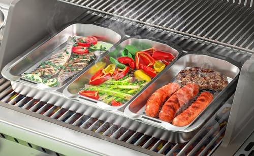 Grill Basket Set, 6-piece Stainless Steel Large Roasting Pan, 16.5" x 11" Pan with Cooling Rack, Great for Christmas Roast Chicken Meat, Grilling Gifts for Men - CookCave