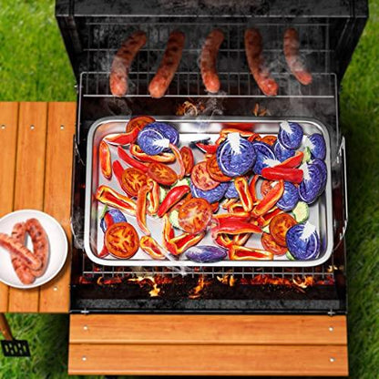 Grill Basket Set, 6-piece Stainless Steel Large Roasting Pan, 16.5" x 11" Pan with Cooling Rack, Great for Christmas Roast Chicken Meat, Grilling Gifts for Men - CookCave