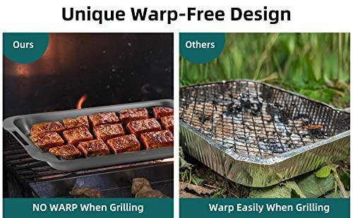 Grill Basket Set, 6-piece Stainless Steel Large Roasting Pan, 16.5" x 11" Pan with Cooling Rack, Great for Christmas Roast Chicken Meat, Grilling Gifts for Men - CookCave